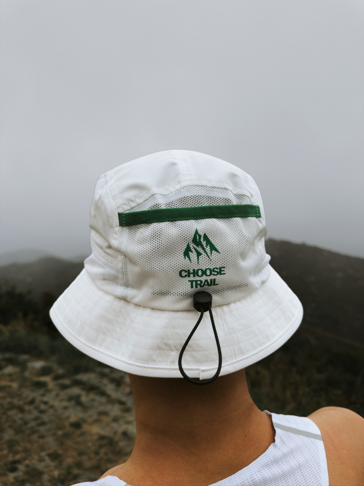 Bix Ultra Light Bucket Hat - White with Green Logo