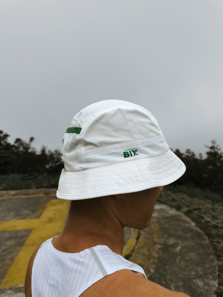 Bix Ultra Light Bucket Hat - White with Green Logo