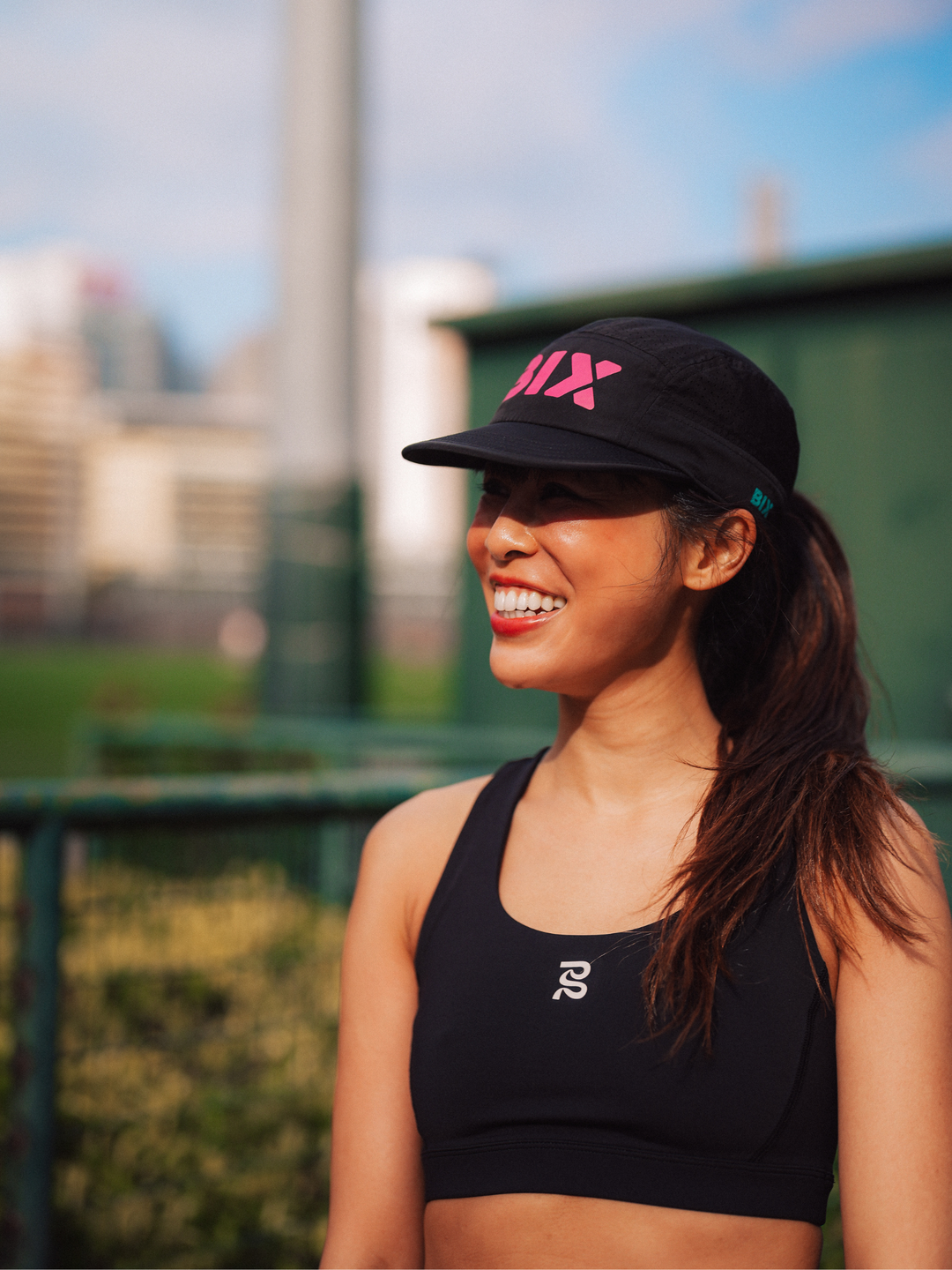 Bix Ultra Light Cap - Black with Rose Pink Logo