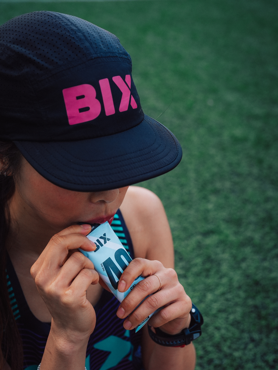 Bix Ultra Light Cap - Black with Rose Pink Logo