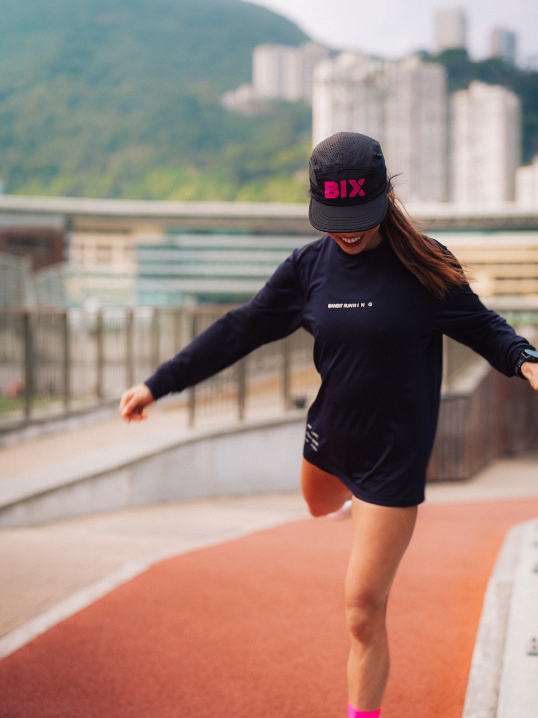 Bix Ultra Light Cap - Black with Rose Pink Logo