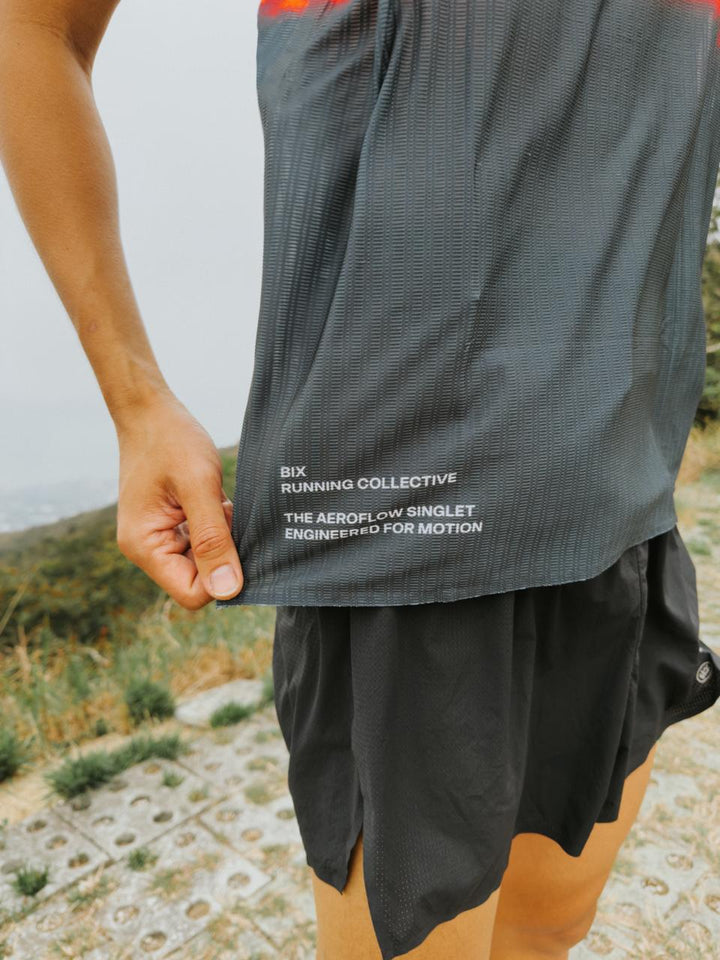 Bix Aeroflow Running Singlet - Black White Fire